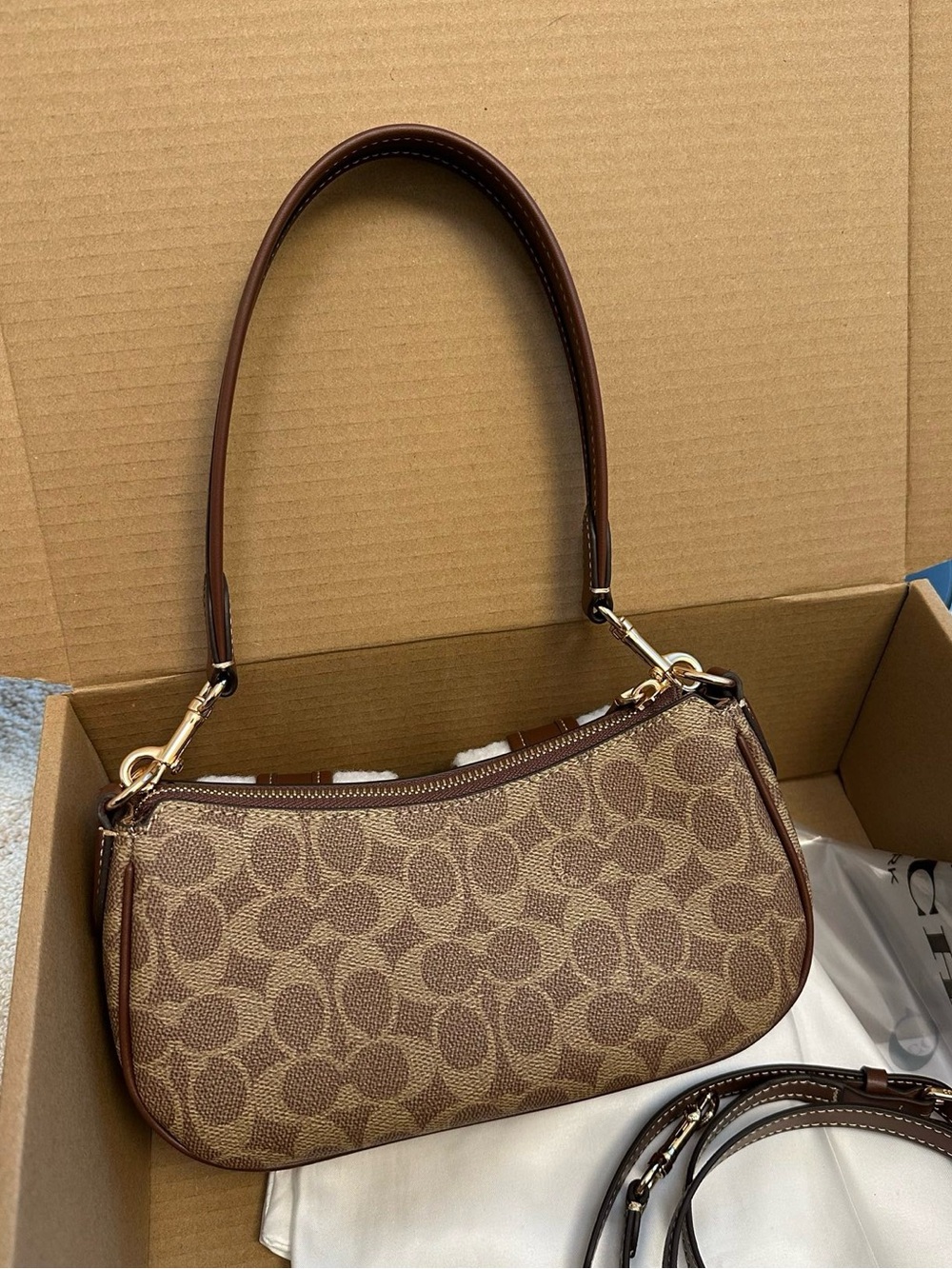 Coach Brown & Ivory Shearling-Trim Shoulder Bag - Picture 4 of 5